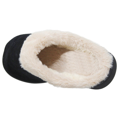 SOBEYO Women's Fuzzy Two-Tone Fur-Collar Clog Slippers Black