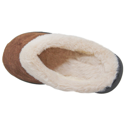 SOBEYO Women's Fuzzy Two-Tone Fur-Collar Clog Slippers Brown