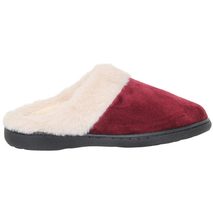 SOBEYO Women's Fuzzy Two-Tone Fur-Collar Clog Slippers Red
