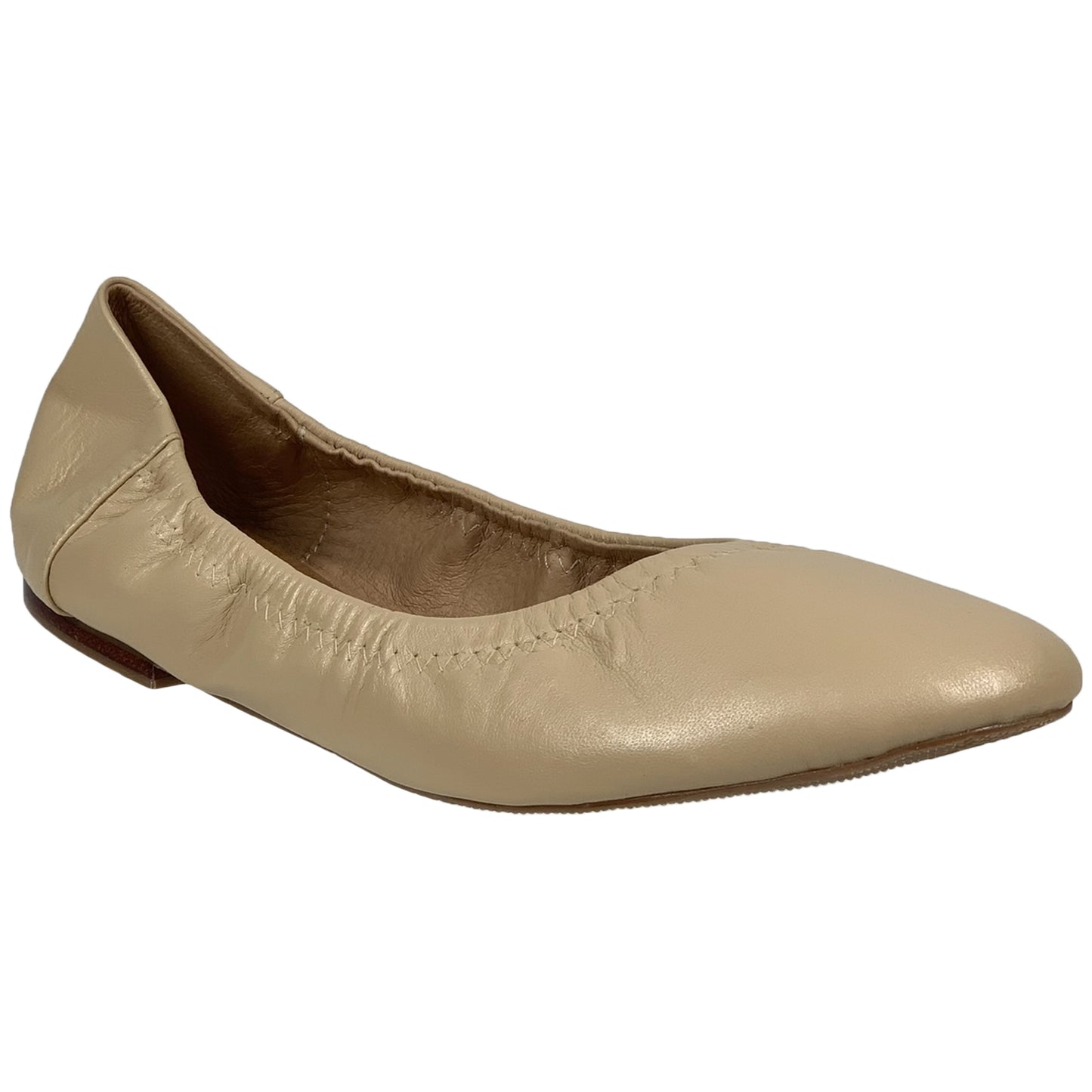 Beige Ballet Flats Round Toe Genuine Leather Elastic Side