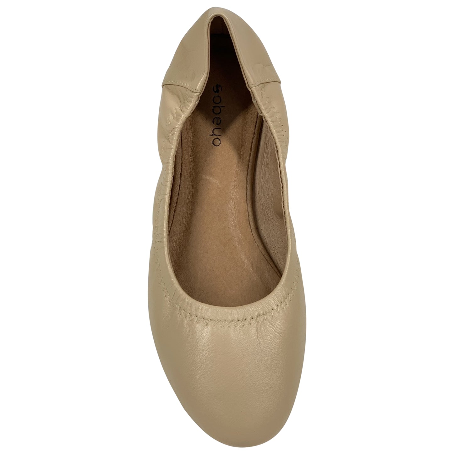 Beige Ballet Flats Round Toe Genuine Leather Elastic Side