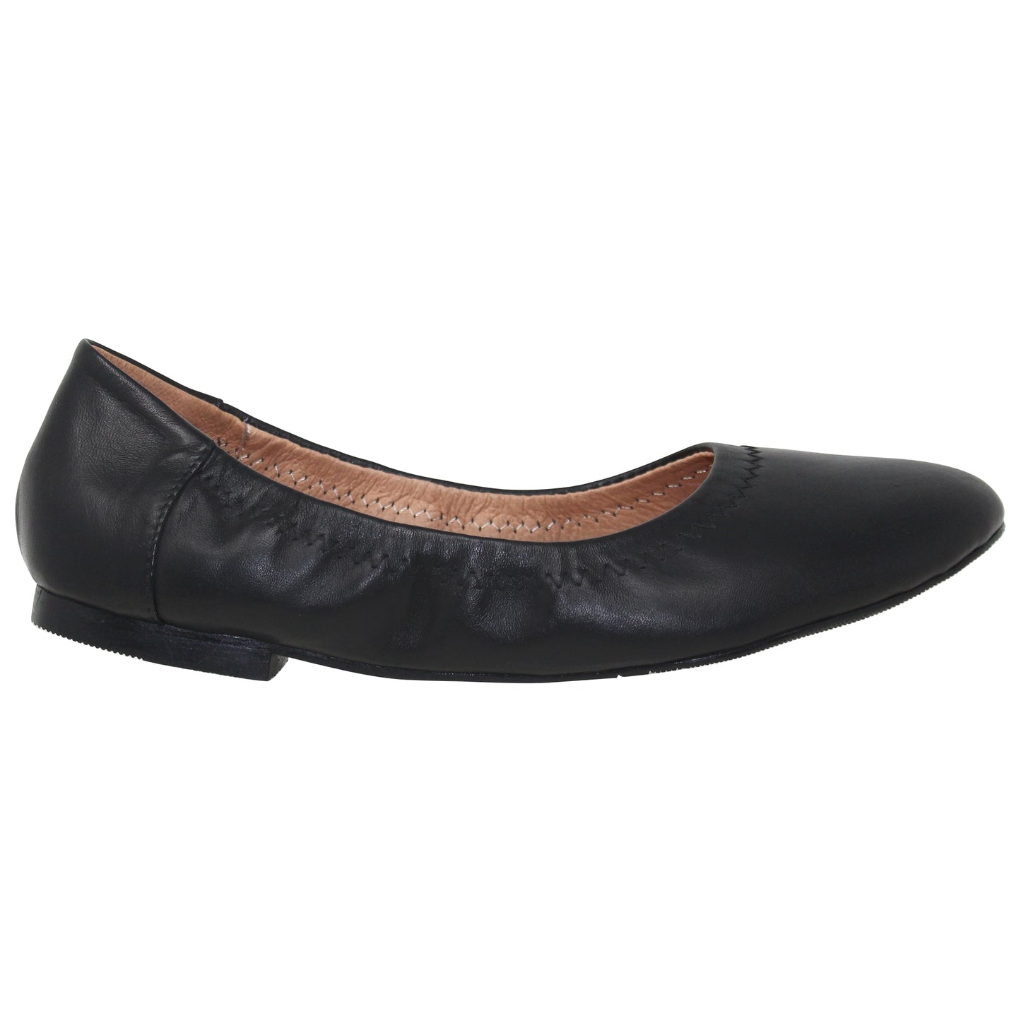 Black Ballet Flats Round Toe Genuine Leather Elastic Side