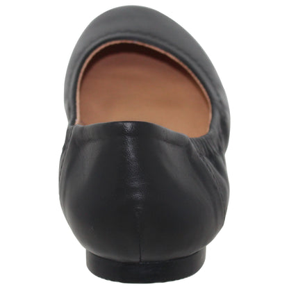 Black Ballet Flats Round Toe Genuine Leather Elastic Side