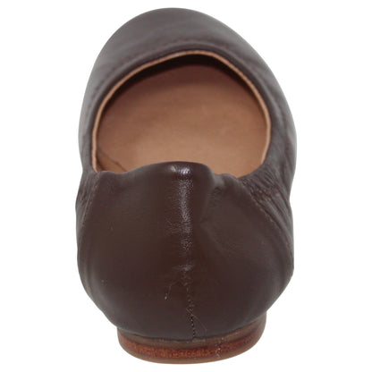 Brown Ballet Flats Round Toe Genuine Leather Elastic Side