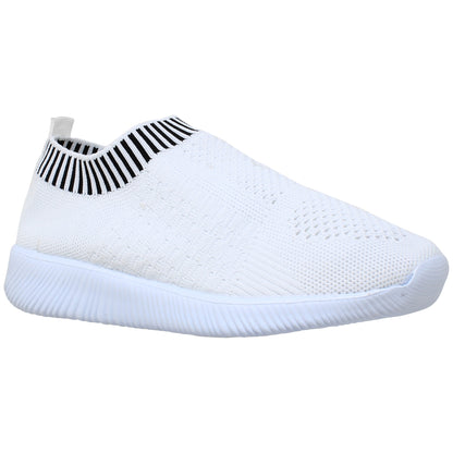 SOBEYO Women's Sneakers Running Shoes Striped Cuff White
