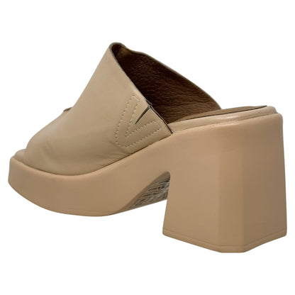 SOBEYO Leather One-Band Slip-On Platform Sandals Bell-Block Heels