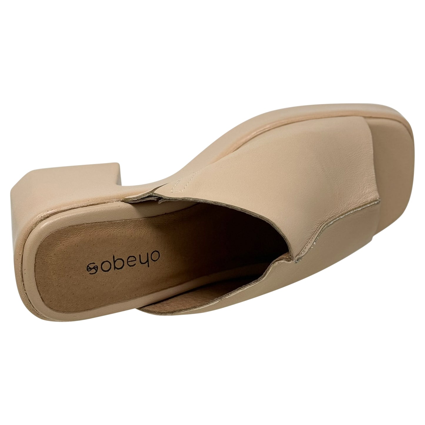 SOBEYO Leather One-Band Slip-On Platform Sandals Bell-Block Heels