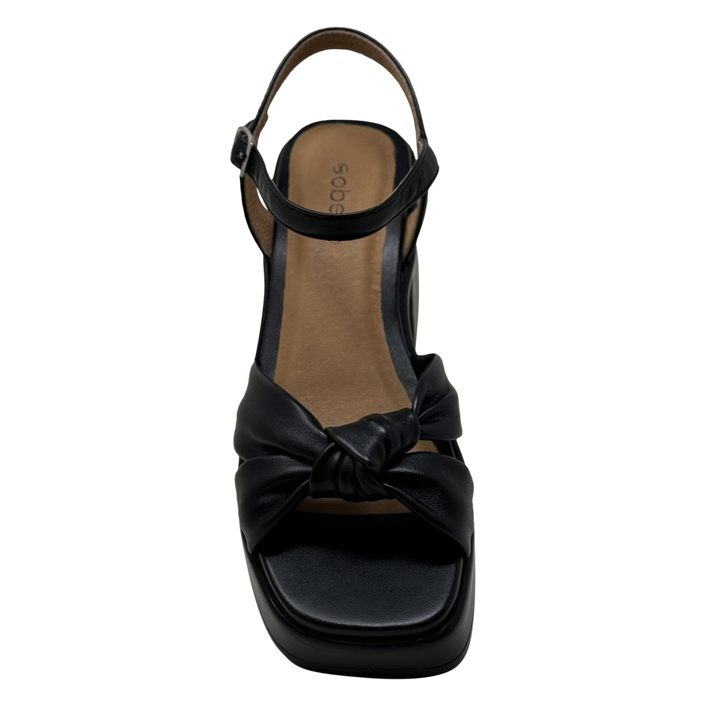 SOBEYO Criss-Cross Bell-Shape Block Heels Ankle Strap Black Leather