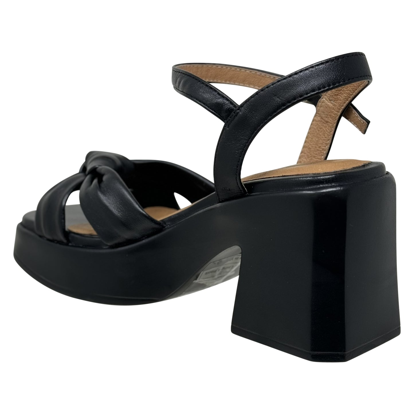 SOBEYO Criss-Cross Bell-Shape Block Heels Ankle Strap Black Leather