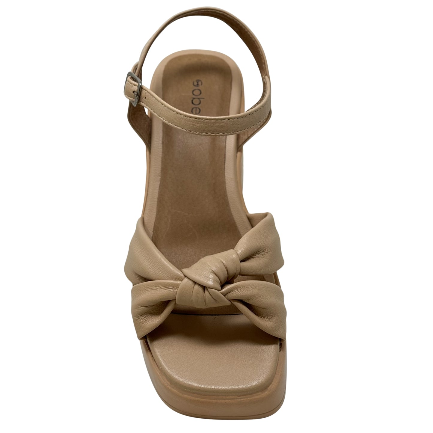 SOBEYO Criss-Cross Bell-Shape Block Heels Ankle Strap Tan Leather