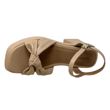 SOBEYO Criss-Cross Bell-Shape Block Heels Ankle Strap Tan Leather