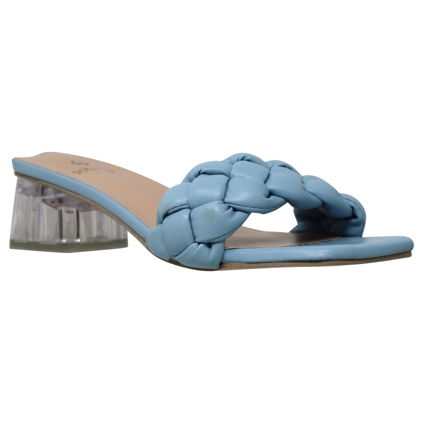 SOBEO Strappy Sandals Braided One Band Low Clear Heels Blue