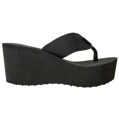 SOBEYO Thong Platform Sandals Soft Light-Weight Sole Flip Flop Wedges Black