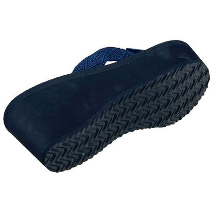 Women's Wedge Platform Sandals EVA Soft Light-Weight Sole Flip Flop Thong Navy