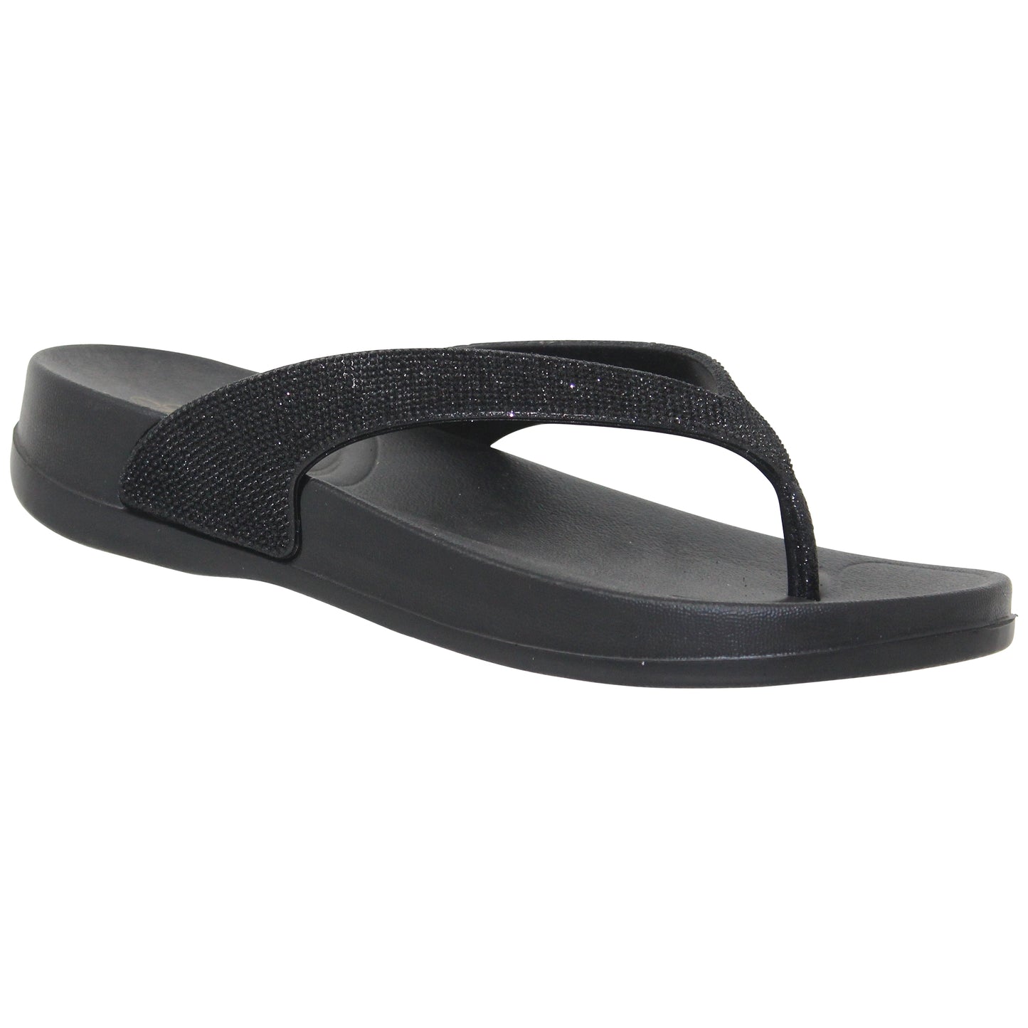 SOBEYO Womens Flat Platform Sandals Light-Weight Glitter Flip Flop Thong Black