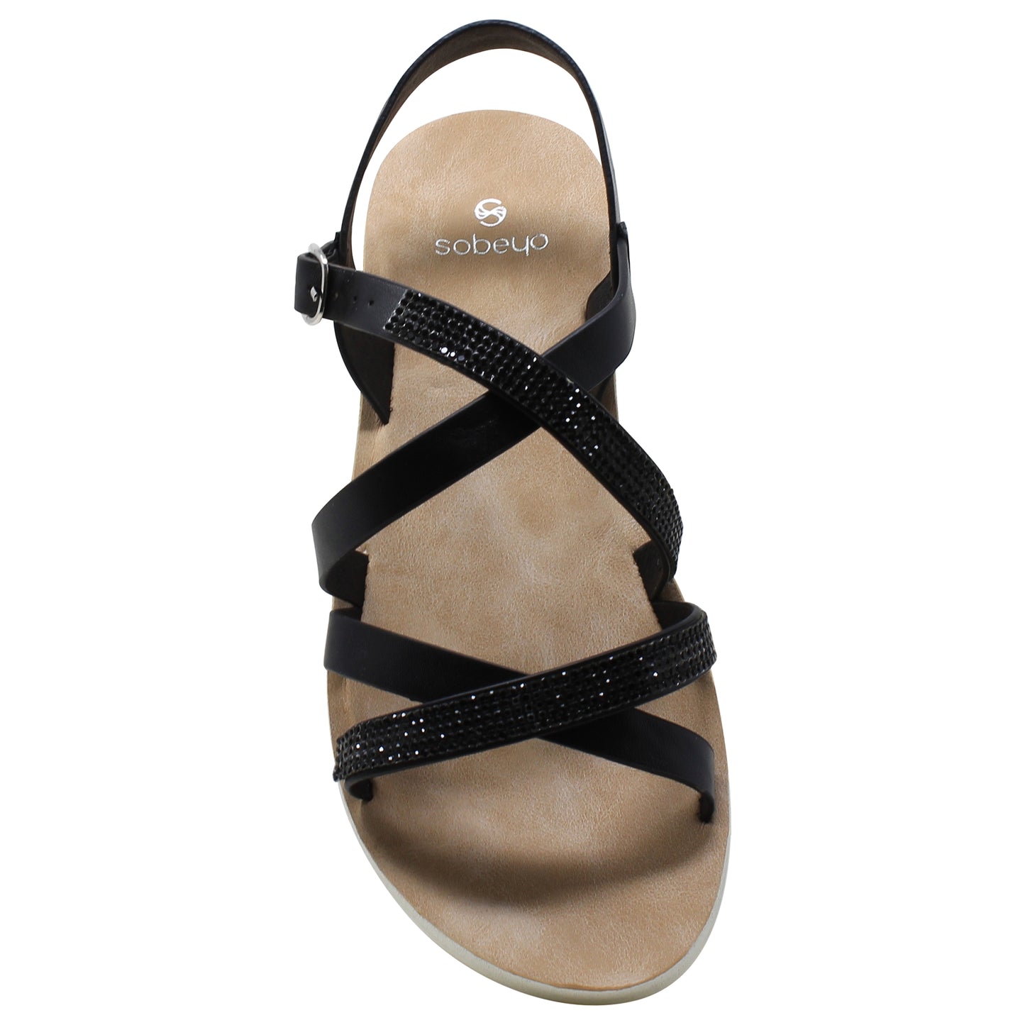 SOBEYO Women's Flat Sandals Stone Accent Double Cross Straps