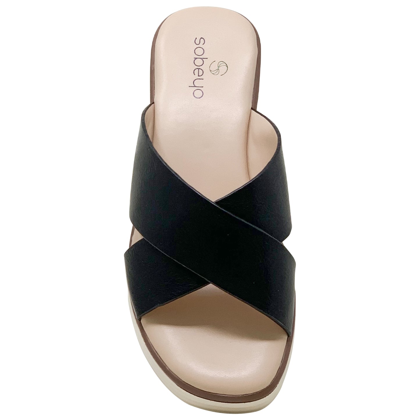 SOBEYO Criss Cross Platform Sandals Cushioned  Striped Sole Black