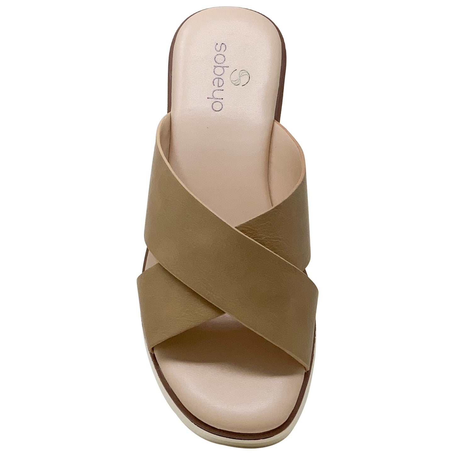 SOBEYO Criss Cross Platform Sandals Cushioned  Striped Sole Tan