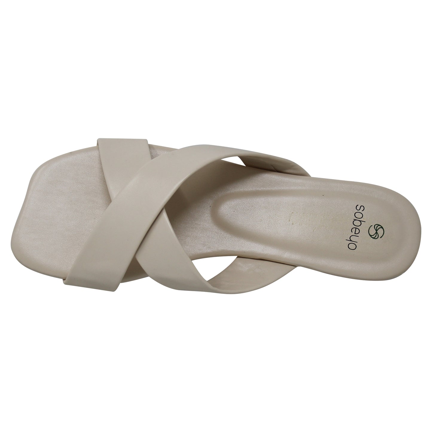SOBEYO Square Toe Crossband Slide Sandals Beige