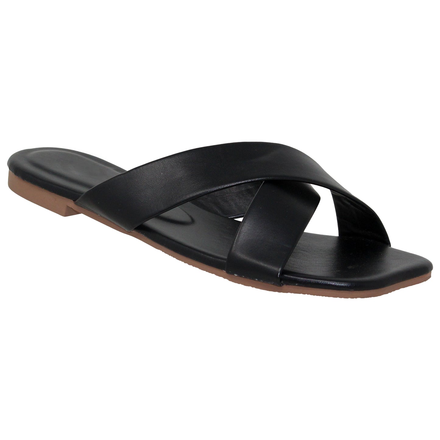 SOBEYO Square Toe Crossband Slide Sandals Beige Black